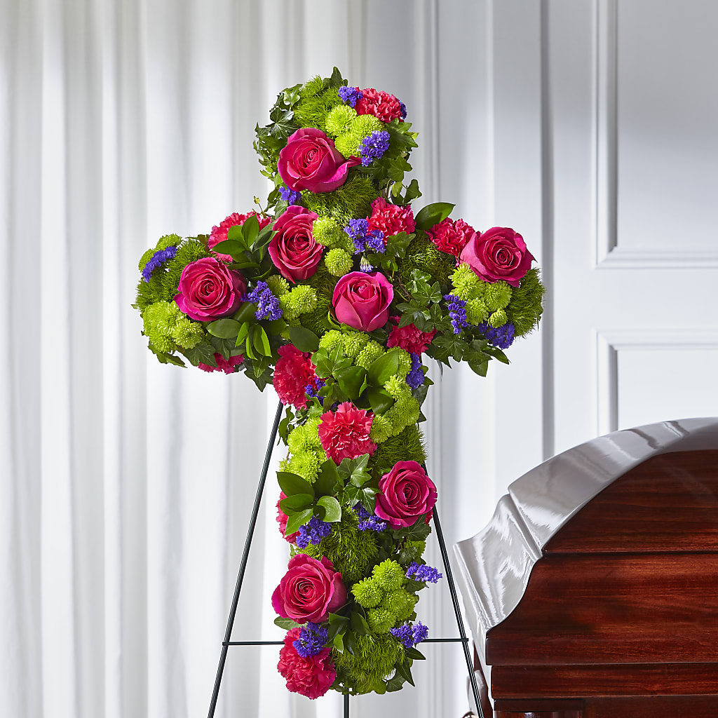 Tribute Rose Floral Cross – CARLOS BLOOMS & EVENTS, Garnerville NY