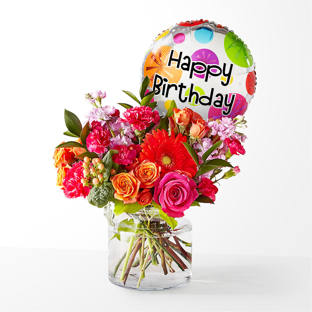 Fiesta Bouquet with Birthday Balloon – CARLOS BLOOMS & EVENTS, Garnerville NY