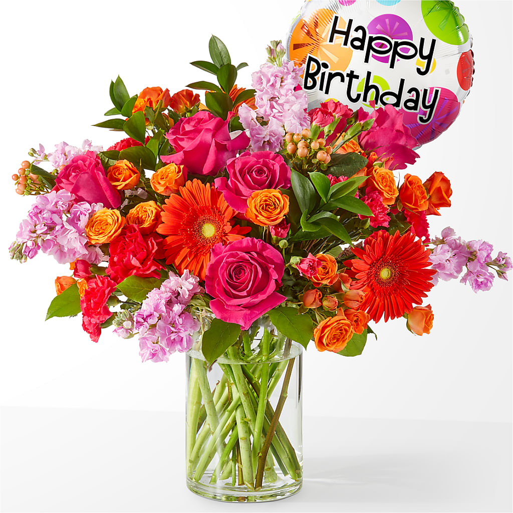 Fiesta Bouquet with Birthday Balloon – CARLOS BLOOMS & EVENTS, Garnerville NY