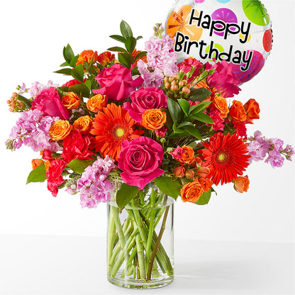 Fiesta Bouquet with Birthday Balloon – CARLOS BLOOMS & EVENTS, Garnerville NY