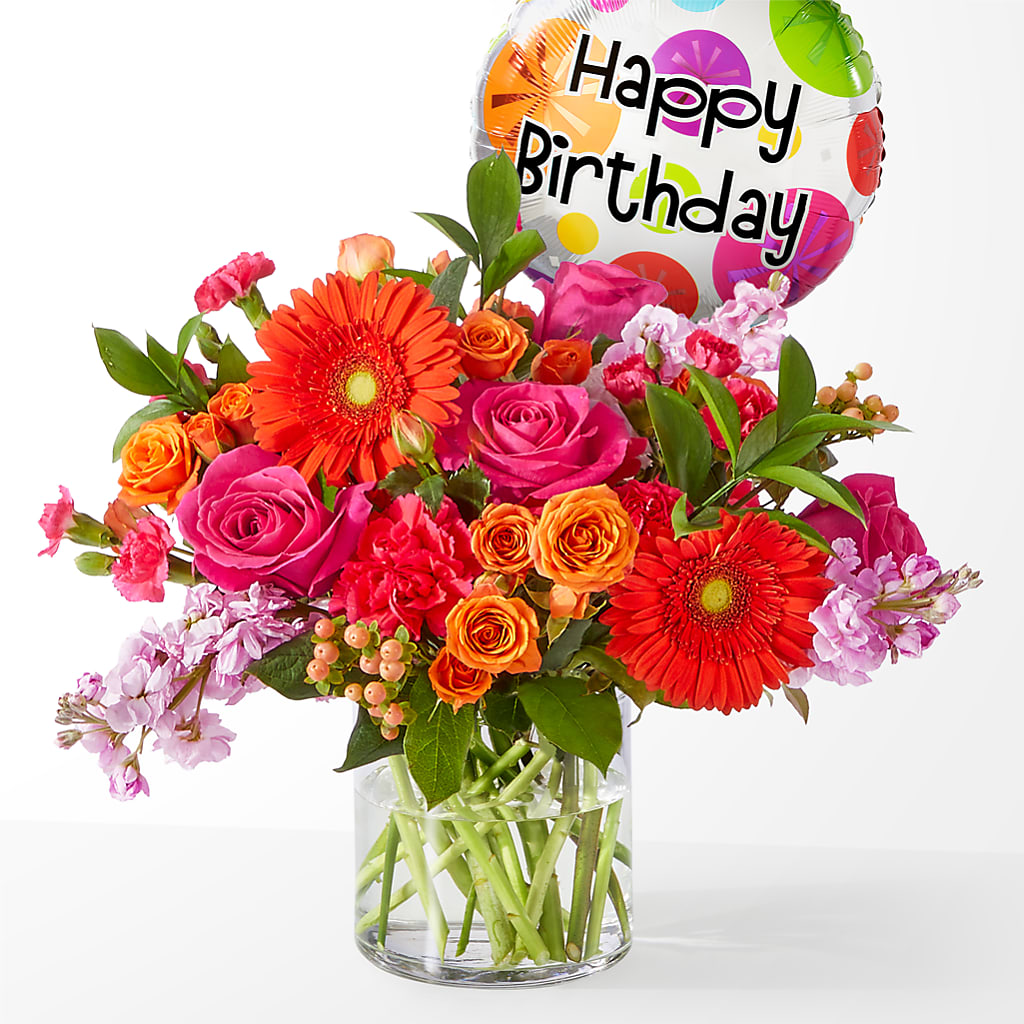 Fiesta Bouquet with Birthday Balloon – CARLOS BLOOMS & EVENTS, Garnerville NY
