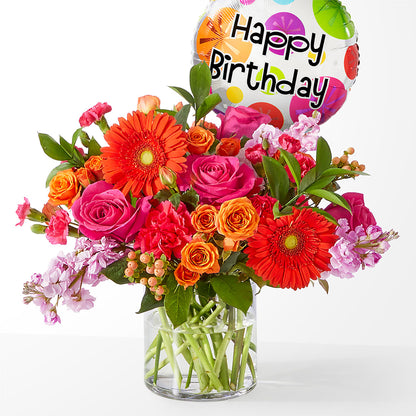 Fiesta Bouquet with Birthday Balloon – CARLOS BLOOMS & EVENTS, Garnerville NY