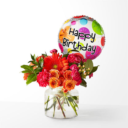 Fiesta Bouquet with Birthday Balloon – CARLOS BLOOMS & EVENTS, Garnerville NY