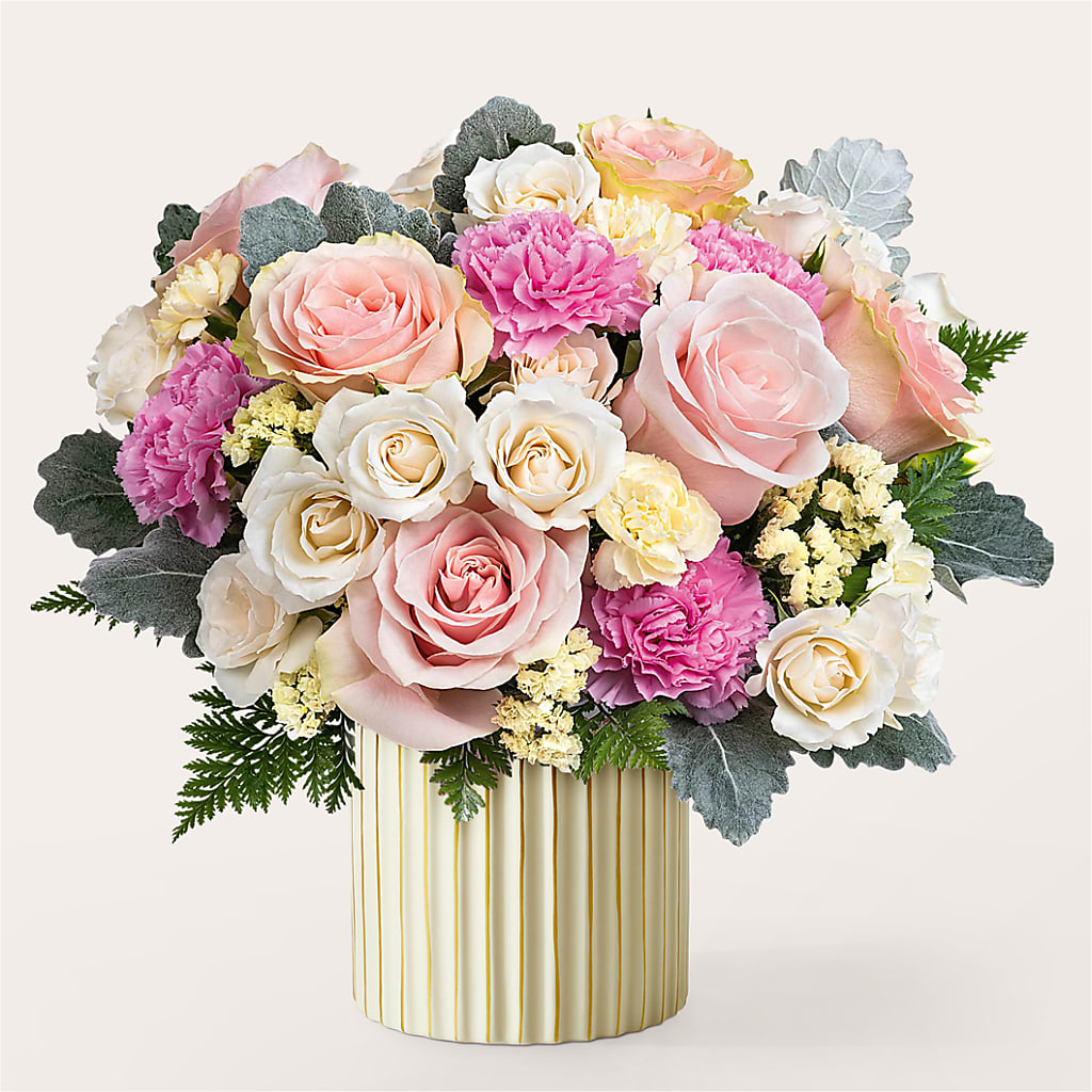 Blissful Moments Bouquet with Ivory Vase – CARLOS BLOOMS & EVENTS, Garnerville NY