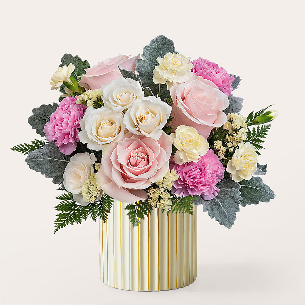 Blissful Moments Bouquet with Ivory Vase – CARLOS BLOOMS & EVENTS, Garnerville NY