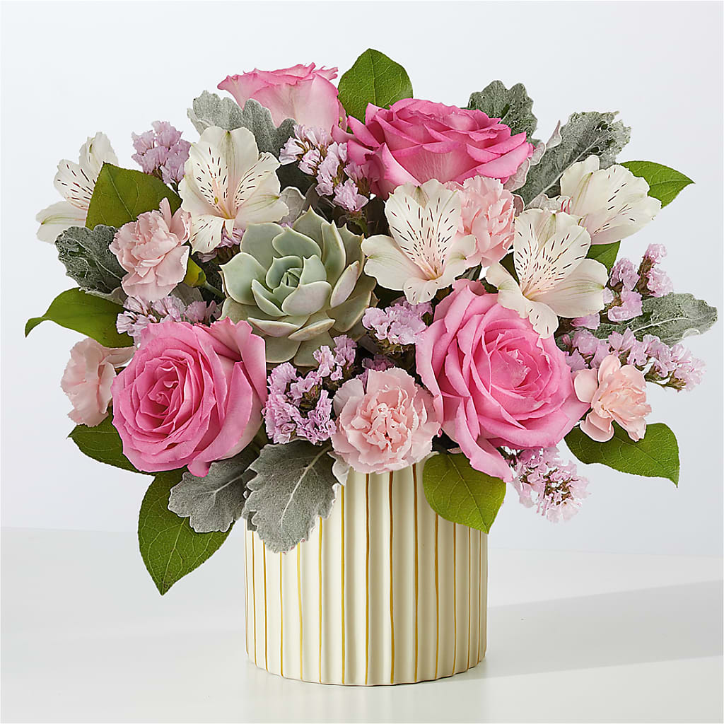 Dusty Rose Bouquet with Ivory Vase – CARLOS BLOOMS & EVENTS, Garnerville NY