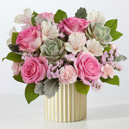 Dusty Rose Bouquet with Ivory Vase – CARLOS BLOOMS & EVENTS, Garnerville NY