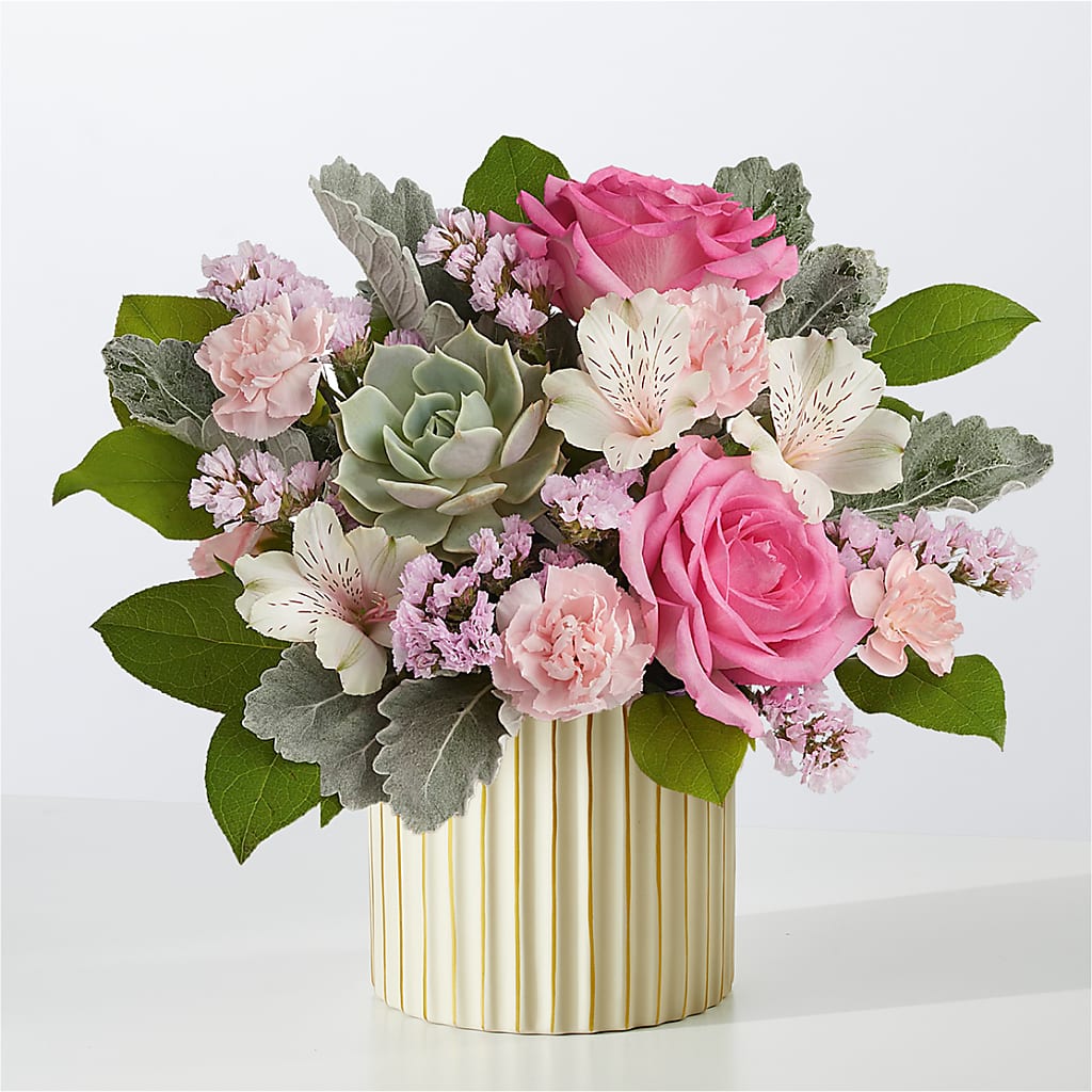 Dusty Rose Bouquet with Ivory Vase – CARLOS BLOOMS & EVENTS, Garnerville NY