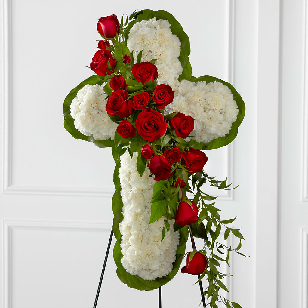 Floral Cross Easel – CARLOS BLOOMS & EVENTS, Garnerville NY