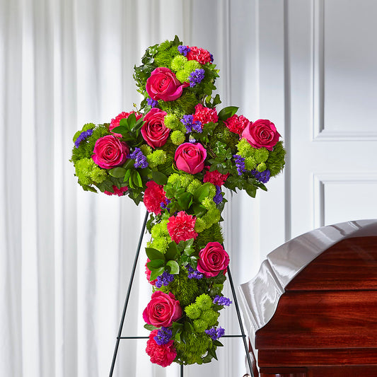 Tribute Rose Floral Cross – CARLOS BLOOMS & EVENTS, Garnerville NY