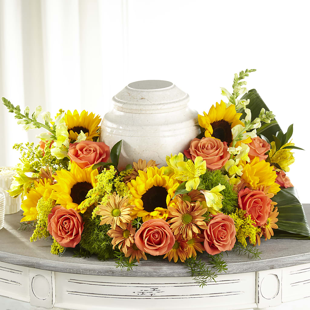 Faithful Sunflower Cremation Adornment – CARLOS BLOOMS & EVENTS, Garnerville NY