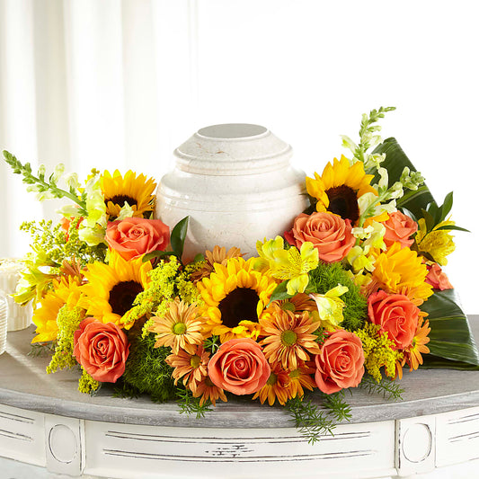 Faithful Sunflower Cremation Adornment – CARLOS BLOOMS & EVENTS, Garnerville NY