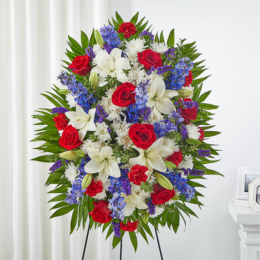 Cherished Service Standing Spray – CARLOS BLOOMS & EVENTS, Garnerville NY