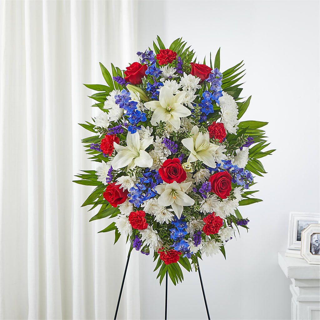 Cherished Service Standing Spray – CARLOS BLOOMS & EVENTS, Garnerville NY