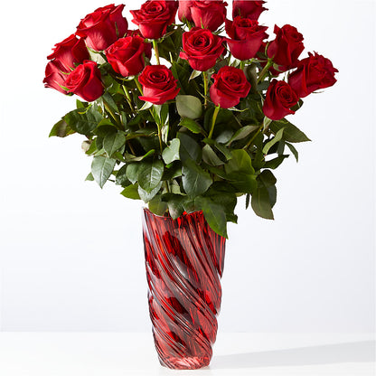 Classic Love Red Rose Bouquet with Luxe Swirl Vase – CARLOS BLOOMS & EVENTS, Garnerville NY
