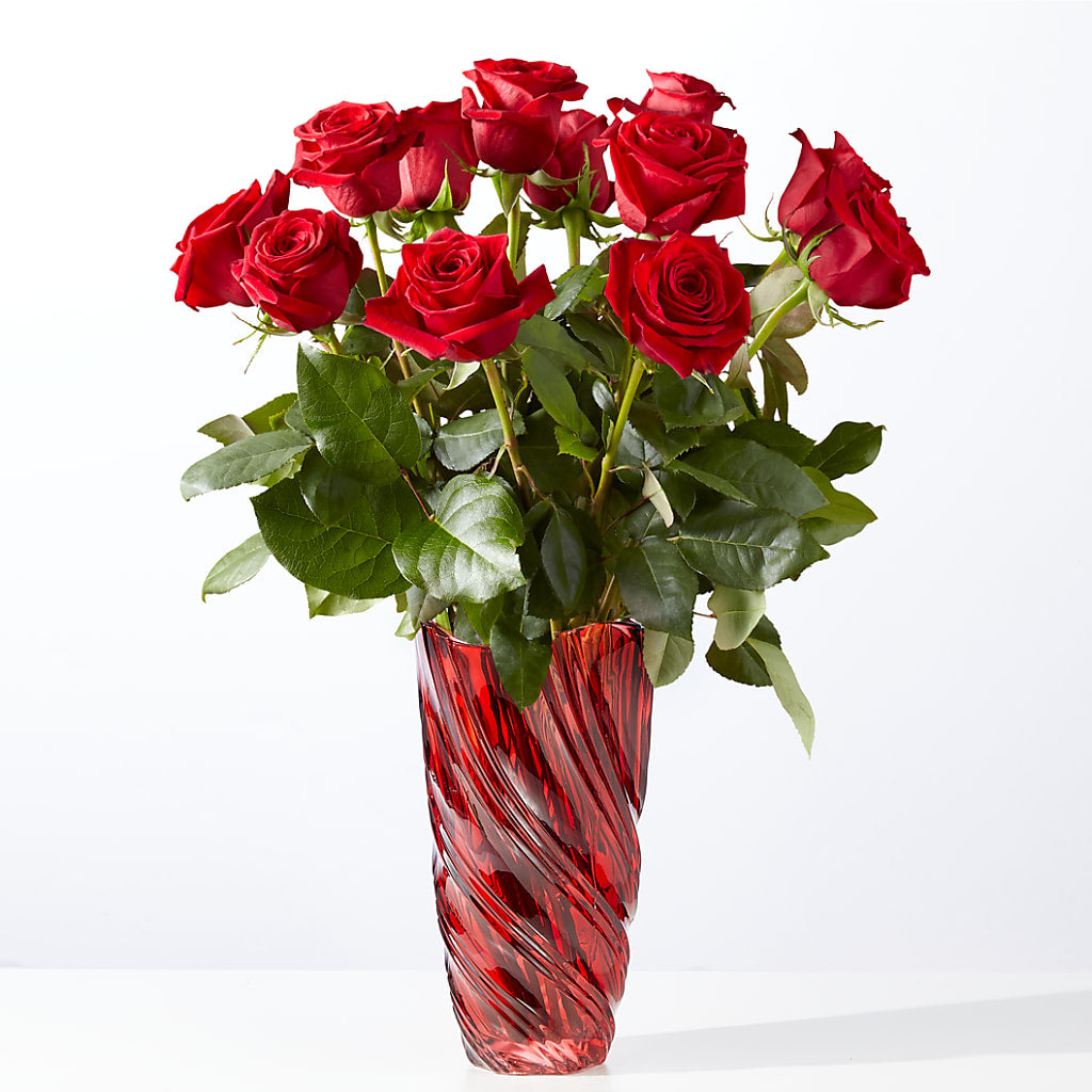 Classic Love Red Rose Bouquet with Luxe Swirl Vase – CARLOS BLOOMS & EVENTS, Garnerville NY