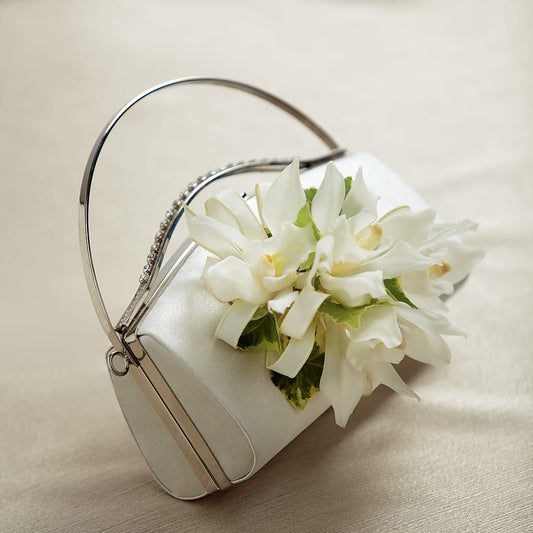 White Purse Decor – CARLOS BLOOMS & EVENTS, Garnerville NY