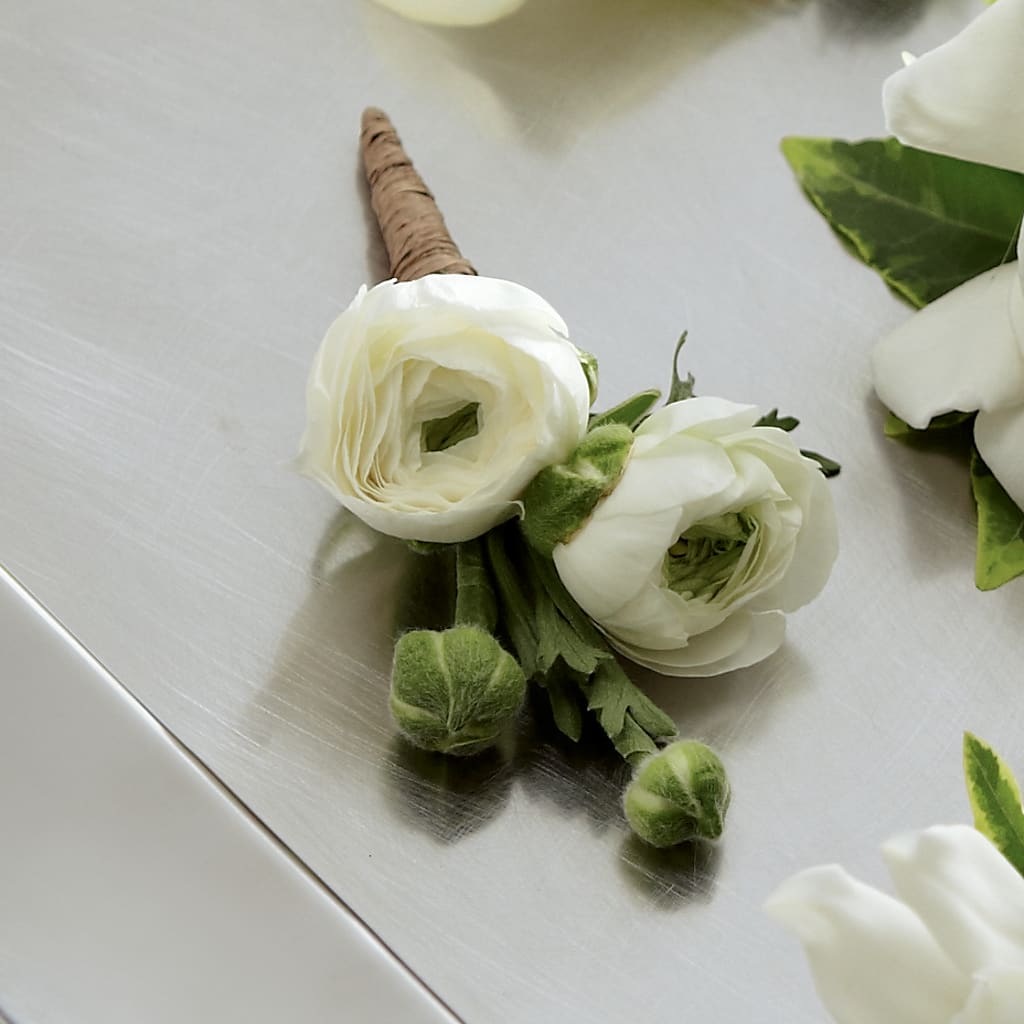 White Ranunculus Boutonniere – CARLOS BLOOMS & EVENTS, Garnerville NY