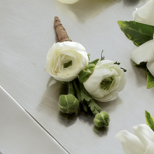 White Ranunculus Boutonniere – CARLOS BLOOMS & EVENTS, Garnerville NY
