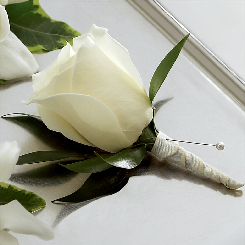 White Rose Boutonniere – CARLOS BLOOMS & EVENTS, Garnerville NY
