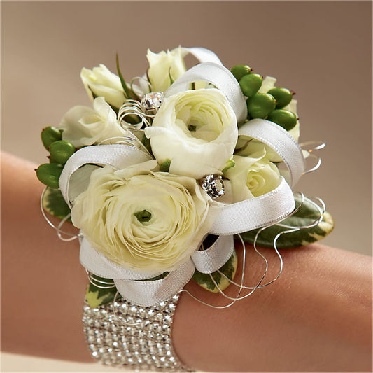 White Wedding Corsage – CARLOS BLOOMS & EVENTS, Garnerville NY